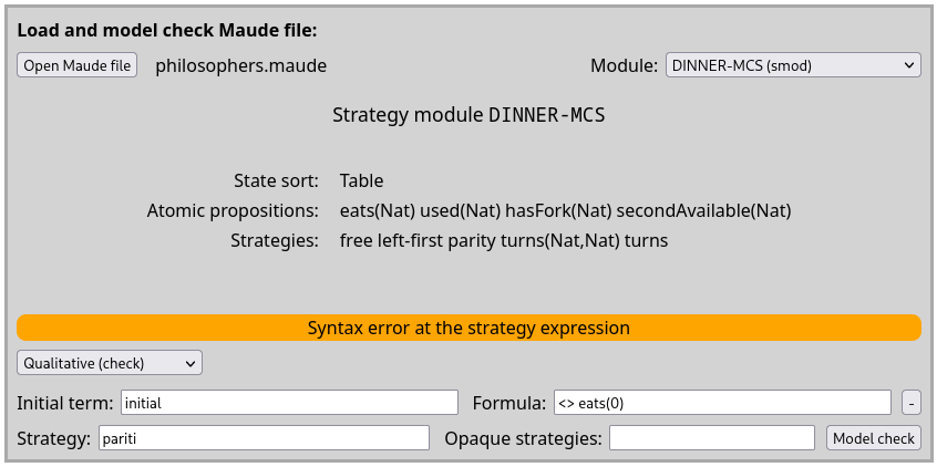 Model selection screen